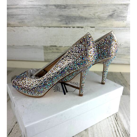Valiant Women’s 8.5 Patsy Gold Multicolor Studded Open Toe Formal Heels New - Picture 3 of 8